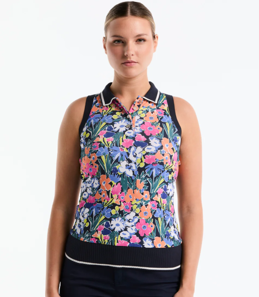 Penguin Sketch Floral Sleeveless Polo